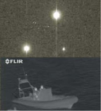Рис. 1 Возможности наблюдения тепловизором (снизу) и прибором ночного видения (сверху) при отсутствии освещения